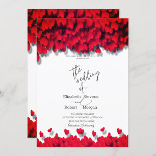 Elegant Red Hearts Wedding Kaart