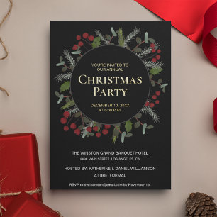 Elegant Red Holly Wreath Corporate Kerstfeest Folie Feestdagenkaart