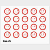 Elegant Red Initials Ronde Sticker (Vel)