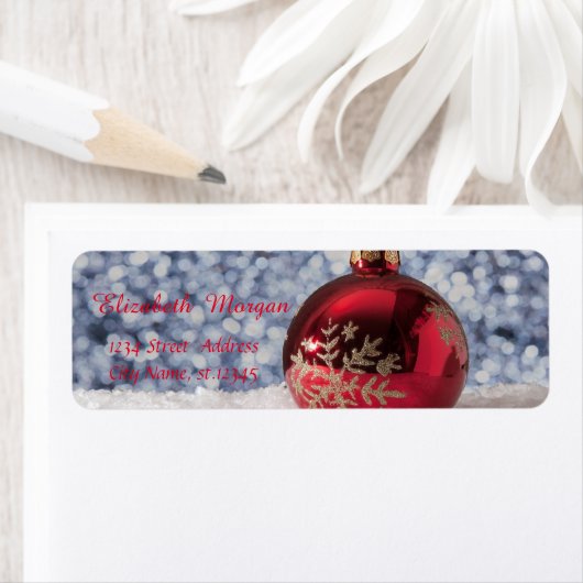 Elegant Red Kerstbal, sneeuw, Bokeh Etiket (Insitu)