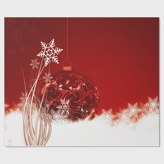 Elegant Red Kerstbal, Snowfleks Holiday Cadeaupapier (Vlak)