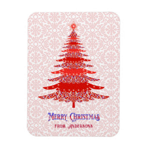 Elegant Red Kerstboom - Gepersonaliseerde Snowflak Magneet