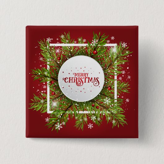 Elegant Red Kerstfeestdag | Pin-Button Vierkante Button 5,1 Cm (Voorkant)