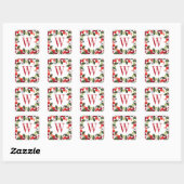 Elegant Red Kerstmis Greenery Monogram Wreate Vierkante Sticker (Vel)
