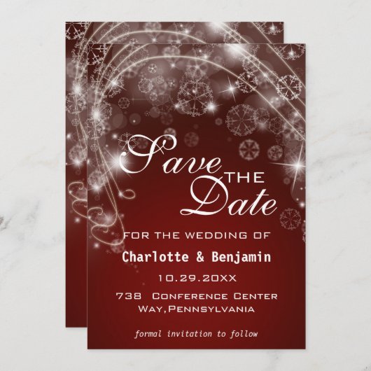 Elegant Red KerstWinter Save the Date (Voorkant / Achterkant)