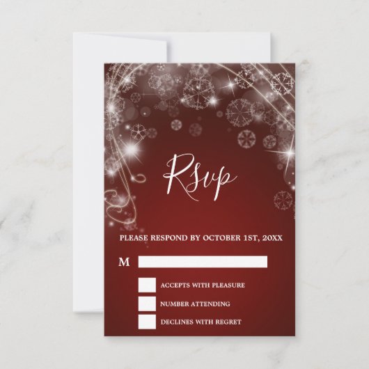 Elegant Red Kerstwinter Weddenschap RSVP Kaartje (Voorkant)