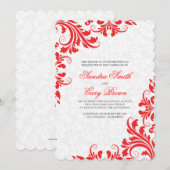 Elegant Red Lace White Damaskers Wedding Invite Kaart (Voorkant / Achterkant)