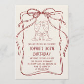 Elegant Red Line Art Bow & Champagne 30th Birthday Kaart (Voorkant)