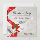 Elegant Red Loop Silver Bells kerstmis Kaart (Voorkant)