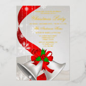 Elegant Red Loop Silver Bells Uitnodiging tot Kers (Voorkant)