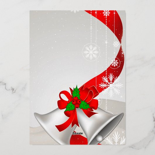 Elegant Red Loop Silver Bells Uitnodiging tot Kers (Achterkant)