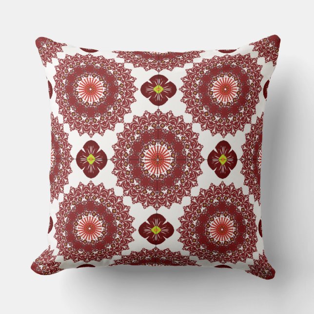 Elegant Red Mandala Geometric Bedroom & Home Texti Kussen (Voorkant)