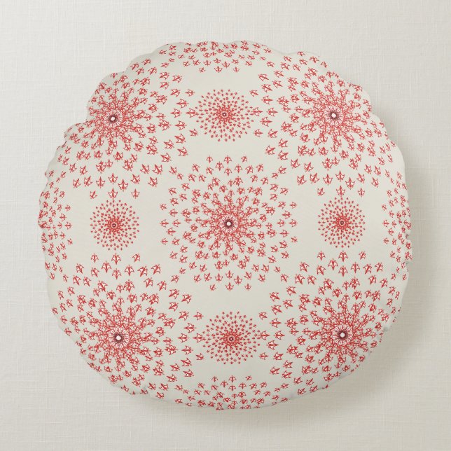 Elegant Red Mandala Geometric Bedroom & Home Texti Rond Kussen (Voorkant)