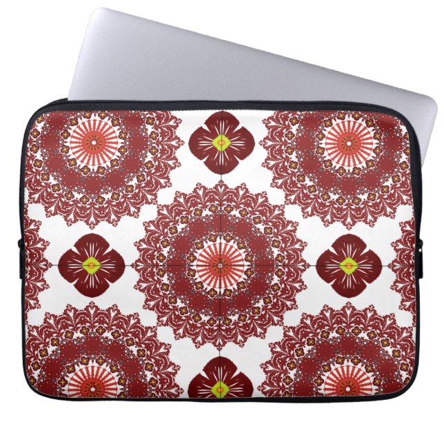 Elegant Red Mandala Pattern Laptop Sleeve – Artist (Voorkant)