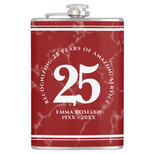 Elegant Red Marble 25 jaar Jubileum Heupfles (Voorkant)