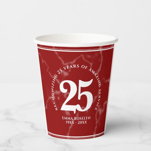 Elegant Red Marble 25 jaar Jubileum Papieren Bekers (Achterkant)