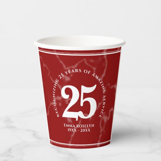 Elegant Red Marble 25 jaar Jubileum Papieren Bekers (Voorkant)