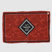 Elegant Red Marble Black Diamond Monogram Golfhanddoek (Horizontaal)