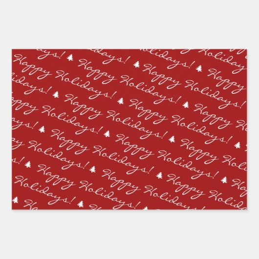 Elegant Red Merry Prettige feestdagen Script Inpakpapier Vel (Voorkant 3)