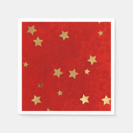 Elegant Red met Gold Stars Paper Napkin Servet