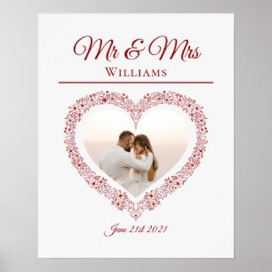 Elegant Red Mr en Mrs Valentijnsdag Photo Heart Poster