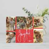 Elegant Red Multi Photo Joyful Silver Folie Feestdagenkaart (Staand Voorkant)