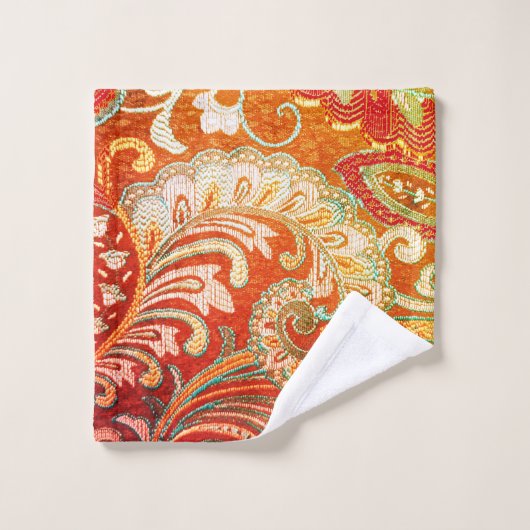 Elegant Red Oranje Yellow Brocade Bad Handdoek (Wasdoekje)