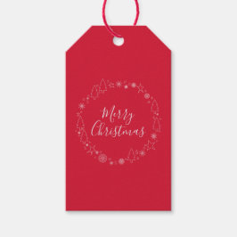 Elegant Red Original Handrawn Kerstmis Wreater Cadeaulabel