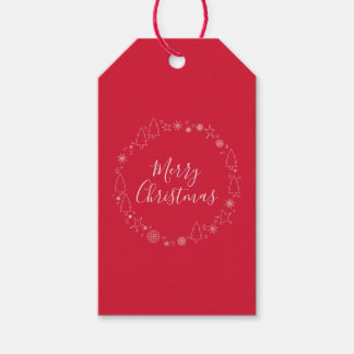 Elegant Red Original Handrawn Kerstmis Wreater Cadeaulabel