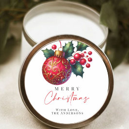 Elegant Red Ornament Christmas Ronde Sticker