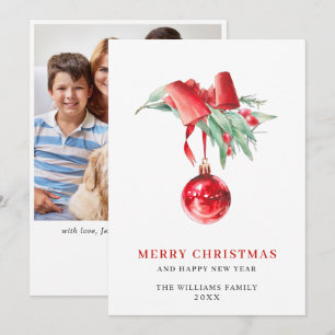 Elegant Red Ornament kerstcadeautje FOTO Feestdagenkaart