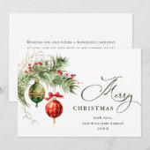 Elegant Red Ornament Merry kerstgroet Feestdagenkaart (Voorkant / Achterkant)