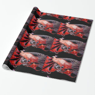 ELEGANT RED PEACOCK MET GEM STONEN CADEAUPAPIER
