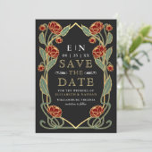 Elegant Red Peony Art Nouveau Wedding Photo Save The Date (Staand voorkant)