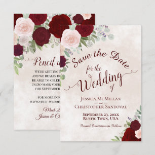 Elegant Red & Pink Boho Waterverf Rozen Weddenscha Save The Date