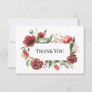Elegant Red Pink Greenery Floral Wedding Bedankkaart