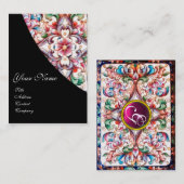 ELEGANT RED PINK ROSES, FLORAL FANTASY MONOGRAM VISITEKAARTJE (Voorkant / Achterkant)