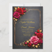 Elegant Red & Pink Roses Wedding Invitation Back (Devant)