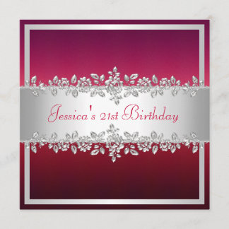 Elegant Red Pink Silver Rozen Birthday Party Kaart