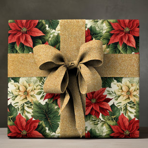 Elegant Red Poinsettia Floral kerstfeestdag Cadeaupapier