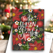 Elegant Red Poinsettia Floral modern Script Chic H Feestdagenkaart