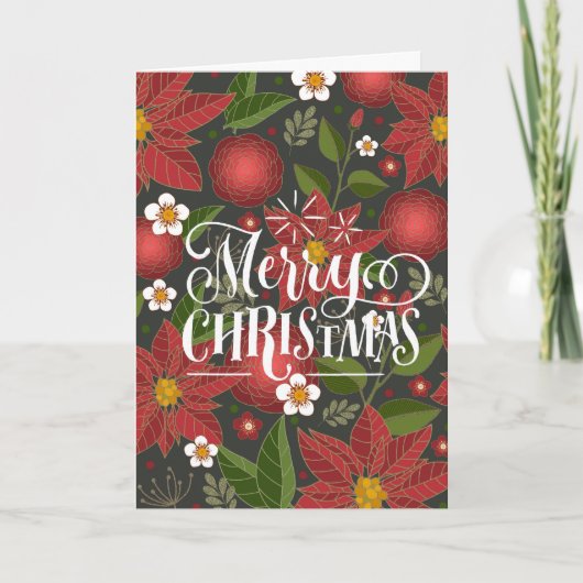 Elegant Red Poinsettia Floral modern script Feestdagen Kaart (Voorkant)