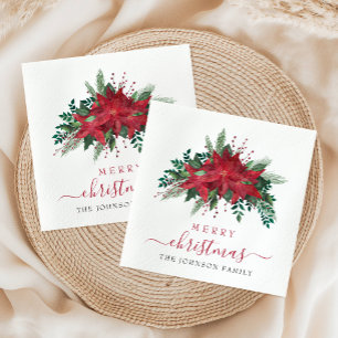 Elegant Red Poinsettia Floral Script Servet