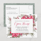 Elegant Red Poinsettia Open House Invitation Briefkaart (Voorkant / Achterkant)