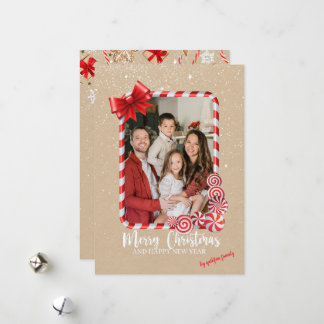 Elegant Red Poinsettia Photo Christmas Card Feestdagenkaart