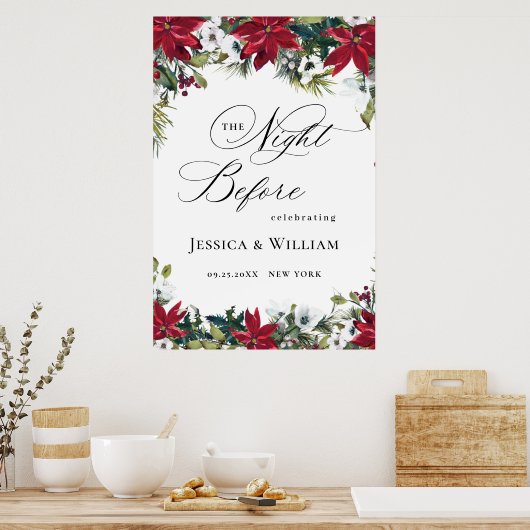 Elegant Red Poinsettia REHEARSAL DINNER Welcome Poster (Keuken)