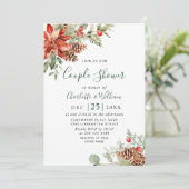 Elegant Red Poinsettia Waterverf COUPLE SHOWER Kaart (Staand voorkant)