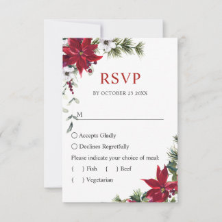 Elegant Red Poinsettia Waterverf Pine Fur Wedding RSVP Kaartje