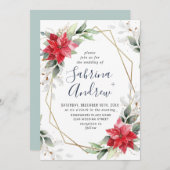 Elegant Red Poinsettia Winter Greenery Wedding Kaart (Voorkant / Achterkant)