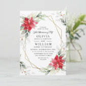 Elegant Red Poinsettia Winter Greenery Wedding Kaart (Staand voorkant)